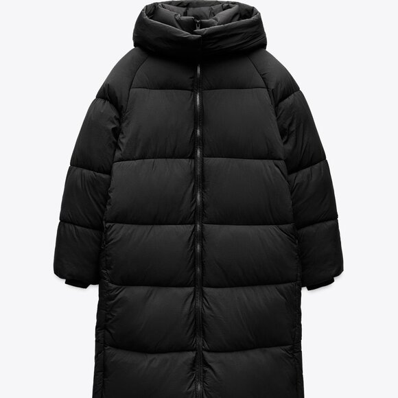 ZARA LONG ANORAK WATER AND WIND PROTECTION PUFFER Black NWT - Picture 6 of 7